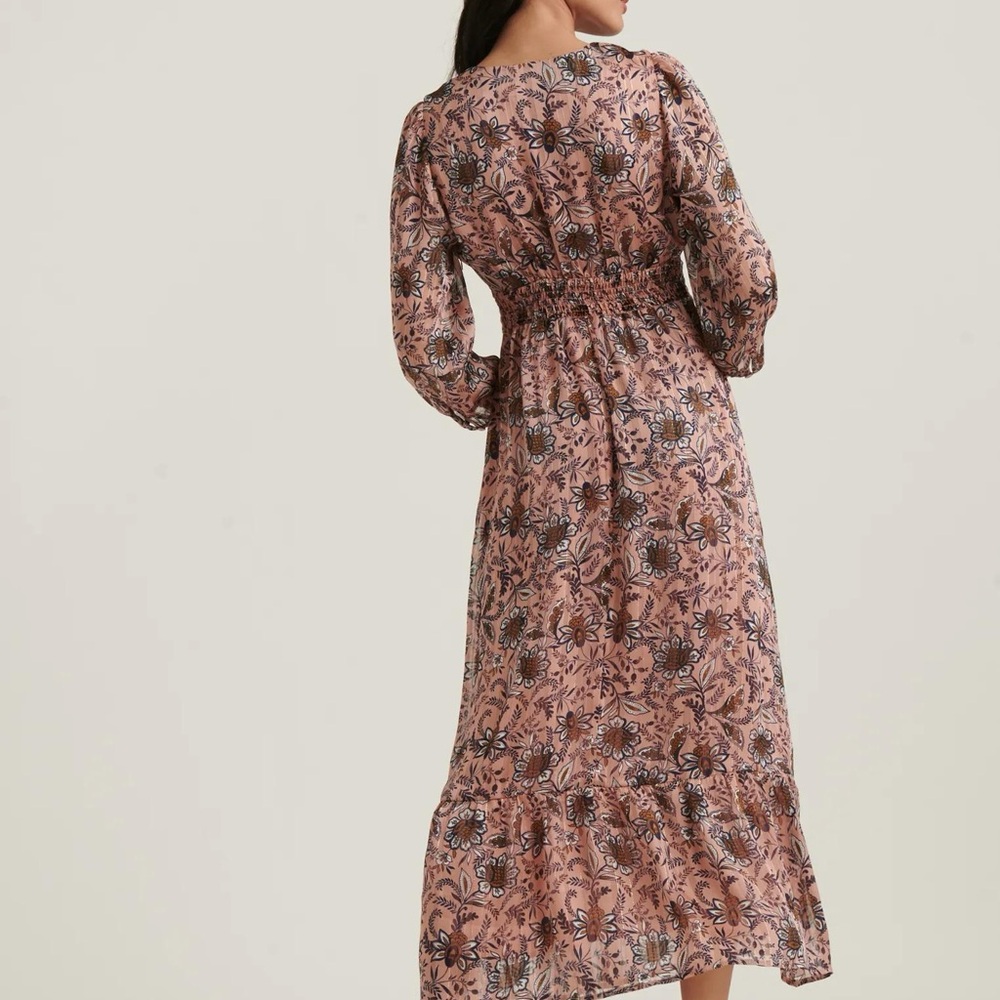 Lucky Brand Gabriella Maxi Dress Boho Flower Print Light Pink with Gold XS - Picture 6 of 13